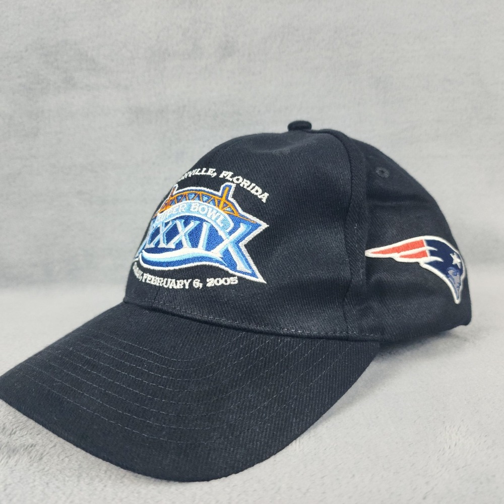 Super Bowl XXXIX Patriots Eagles Hat Black Adjustable Cap NFL 2005 Jacksonville - Picture 1 of 11